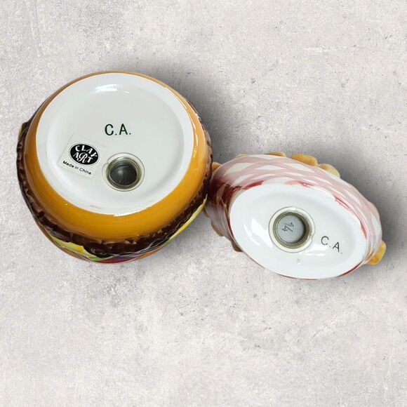 Vintage Clay Art Burger & Fries Salt & Pepper Shakers Set NOS Box Retro Kitchen - Picture 3 of 11